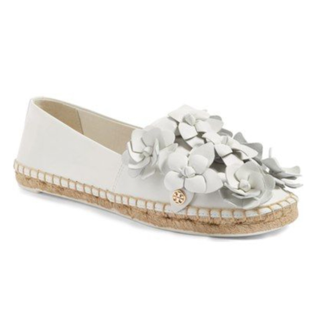 Tory Burch Blossom leather espadrille flat, white